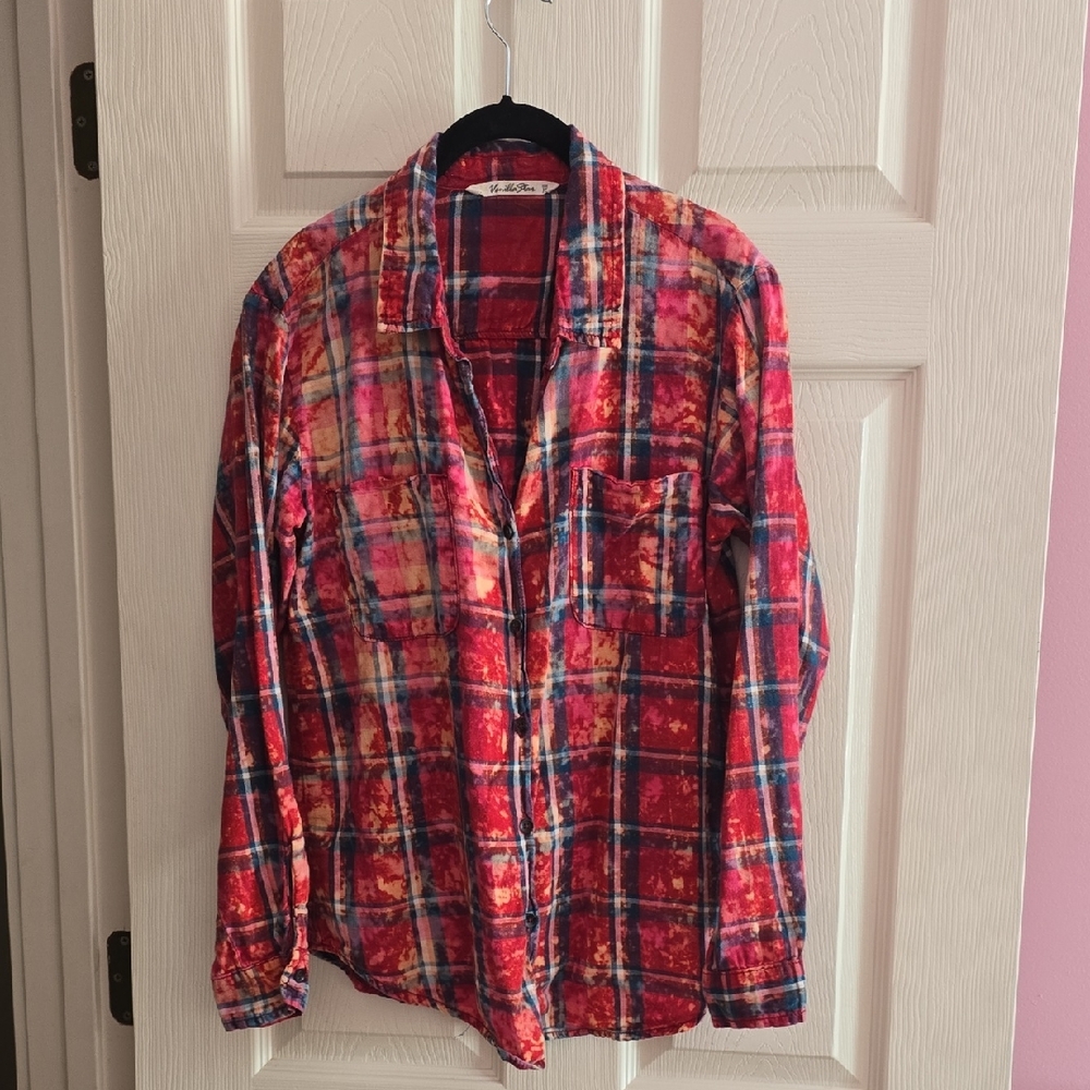 Vanilla Star Vibrant Plaid Button Down Shirt